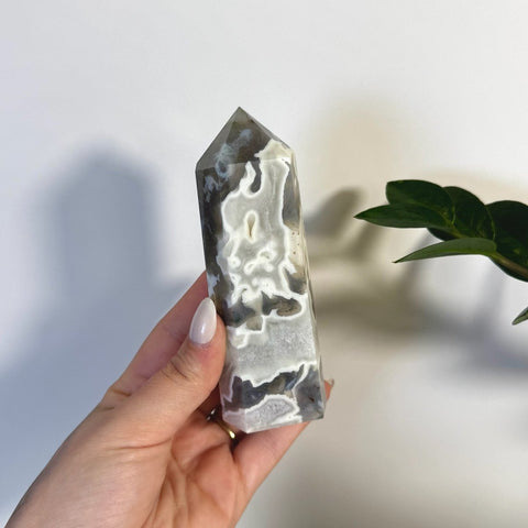 White Camo Moss Agate Tower G2 66 - Kenna's Crystals from TikTok