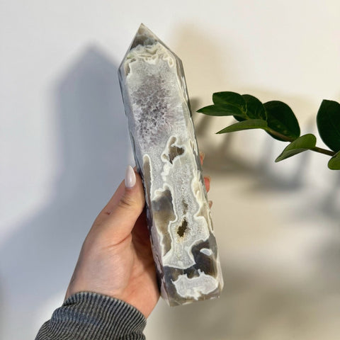 White Camo Moss Agate Tower H 16 - Kenna's Crystals from TikTok