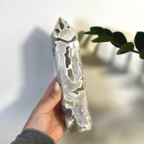 White Camo Moss Agate Tower I 17 - Kenna's Crystals from TikTok