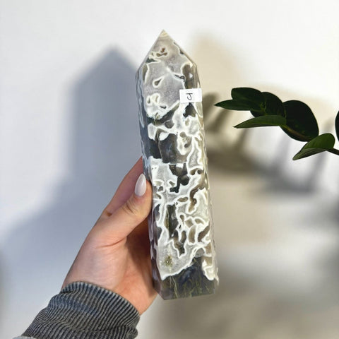 White Camo Moss Agate Tower J 19 - Kenna's Crystals from TikTok