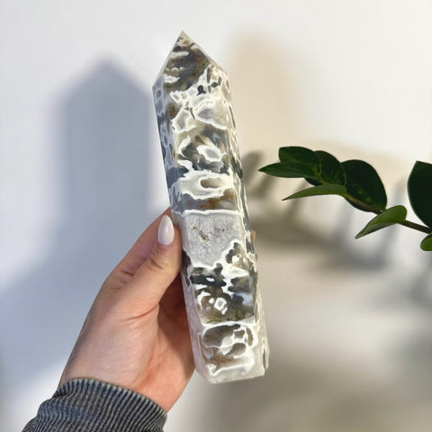 White Camo Moss Agate Tower K 22 - Kenna's Crystals from TikTok