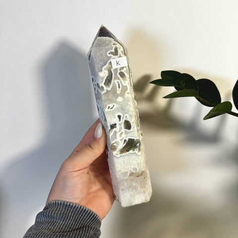 White Camo Moss Agate Tower K 21 - Kenna's Crystals from TikTok