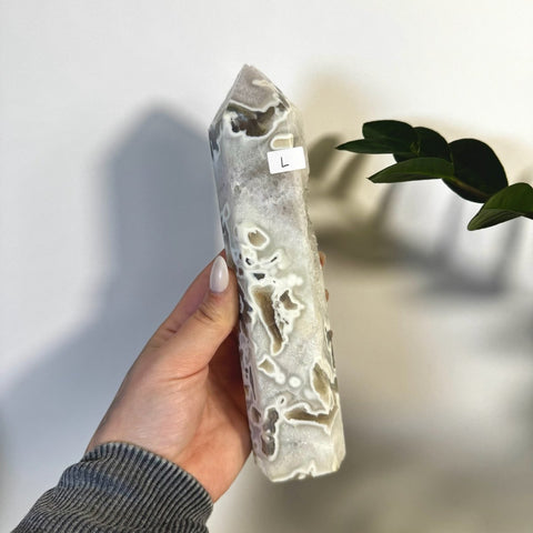 White Camo Moss Agate Tower L 23 - Kenna's Crystals from TikTok