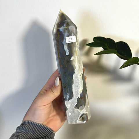 White Camo Moss Agate Tower M 25 - Kenna's Crystals from TikTok