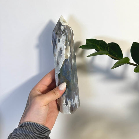 White Camo Moss Agate Tower M 26 - Kenna's Crystals from TikTok