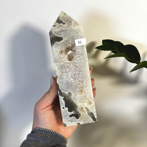 White Camo Moss Agate Tower N 27 - Kenna's Crystals from TikTok