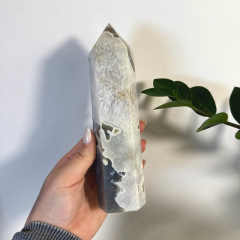 White Camo Moss Agate Tower Q 34 - Kenna's Crystals from TikTok