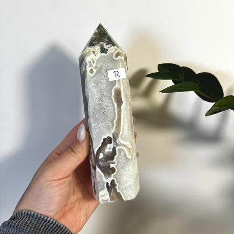 White Camo Moss Agate Tower R 35 - Kenna's Crystals from TikTok