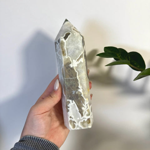 White Camo Moss Agate Tower R 36 - Kenna's Crystals from TikTok