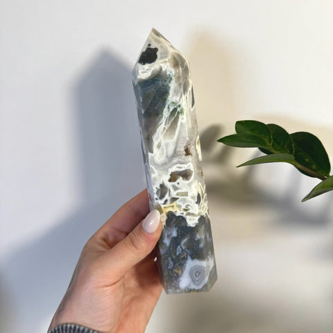 White Camo Moss Agate Tower S 38 - Kenna's Crystals from TikTok