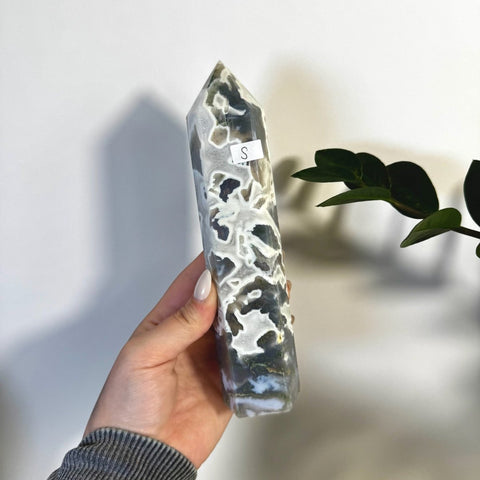 White Camo Moss Agate Tower S 37 - Kenna's Crystals from TikTok