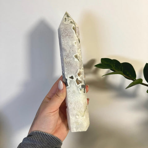 White Camo Moss Agate Tower T 40 - Kenna's Crystals from TikTok