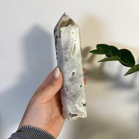 White Camo Moss Agate Tower U 42 - Kenna's Crystals from TikTok