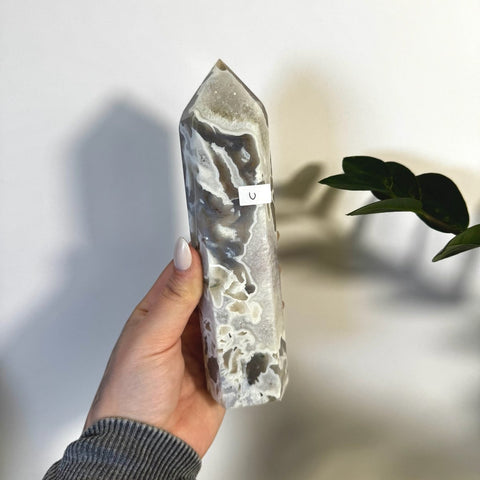 White Camo Moss Agate Tower U 41 - Kenna's Crystals from TikTok