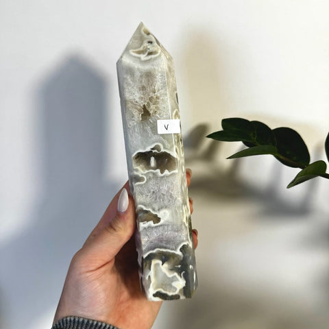 White Camo Moss Agate Tower V 43 - Kenna's Crystals from TikTok