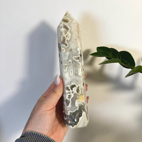 White Camo Moss Agate Tower V 44 - Kenna's Crystals from TikTok