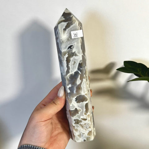 White Camo Moss Agate Tower W 45 - Kenna's Crystals from TikTok