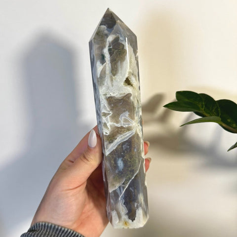 White Camo Moss Agate Tower W 46 - Kenna's Crystals from TikTok