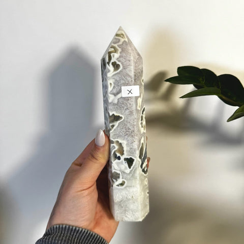 White Camo Moss Agate Tower X 47 - Kenna's Crystals from TikTok