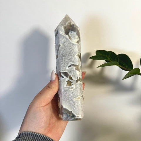 White Camo Moss Agate Tower Y 50 - Kenna's Crystals from TikTok