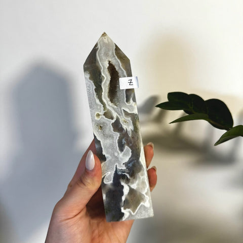 White Camo Moss Agate Tower Z 51 - Kenna's Crystals from TikTok