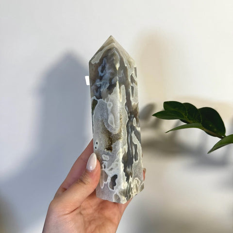 White Camo Moss Agate Tower Z 52 - Kenna's Crystals from TikTok