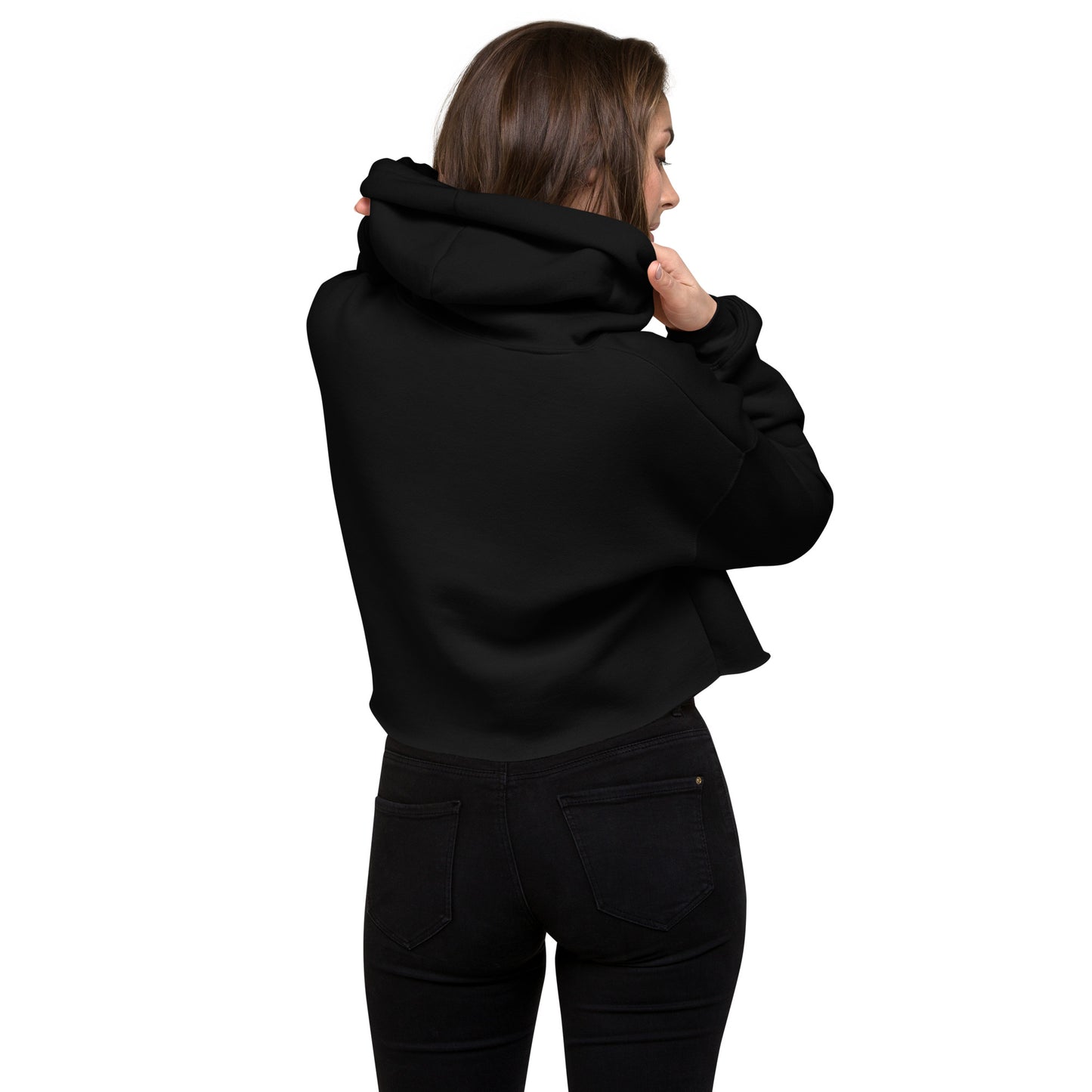 Black Crop Hoodie Embroidered Butterfly